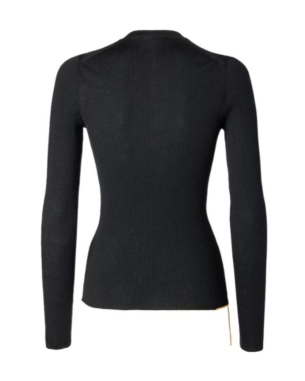 Fendi Black Ribbed V-Neck Knitted Sweater