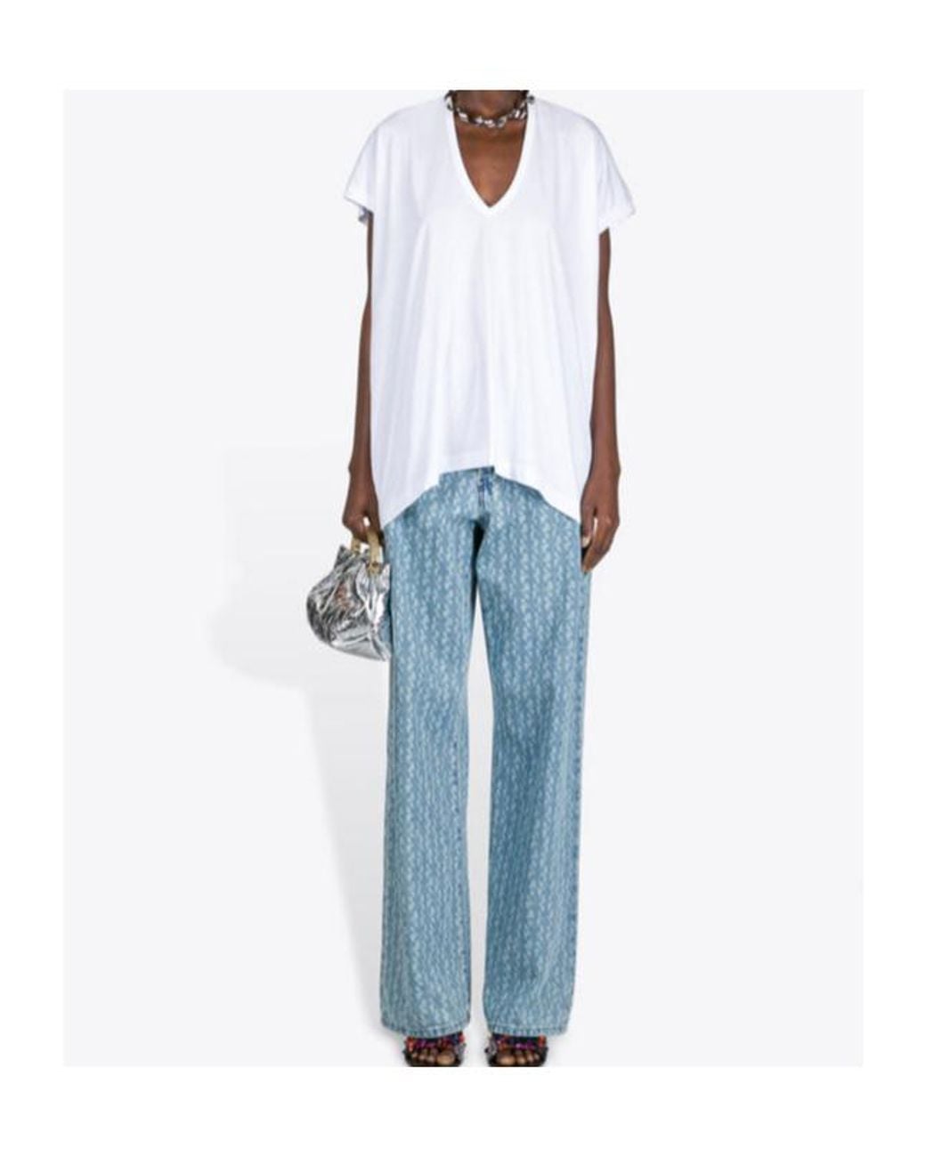 Dries Van Noten White Hena V-Neck T-Shirt