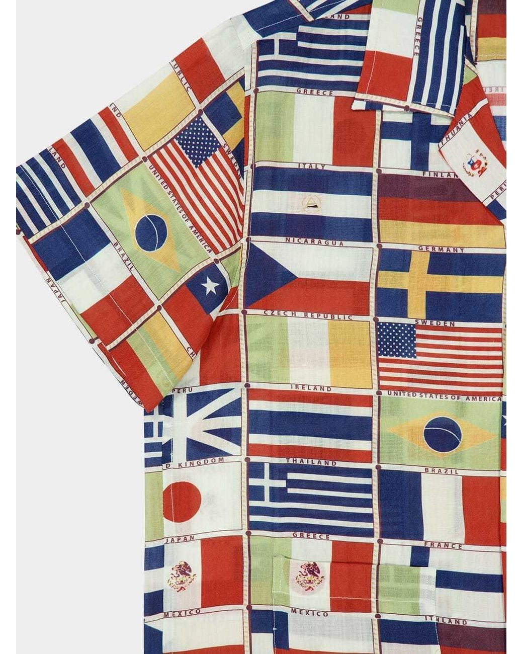 Bode Multicolor Flag-Printed Short-Sleeved Linen Shirt for men