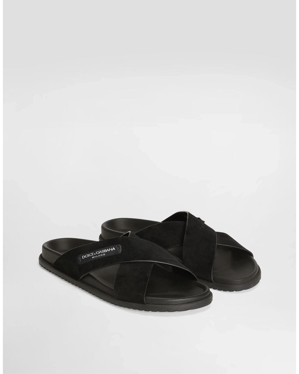 Dolce & Gabbana Black Logo Patch Crossover Slides for men