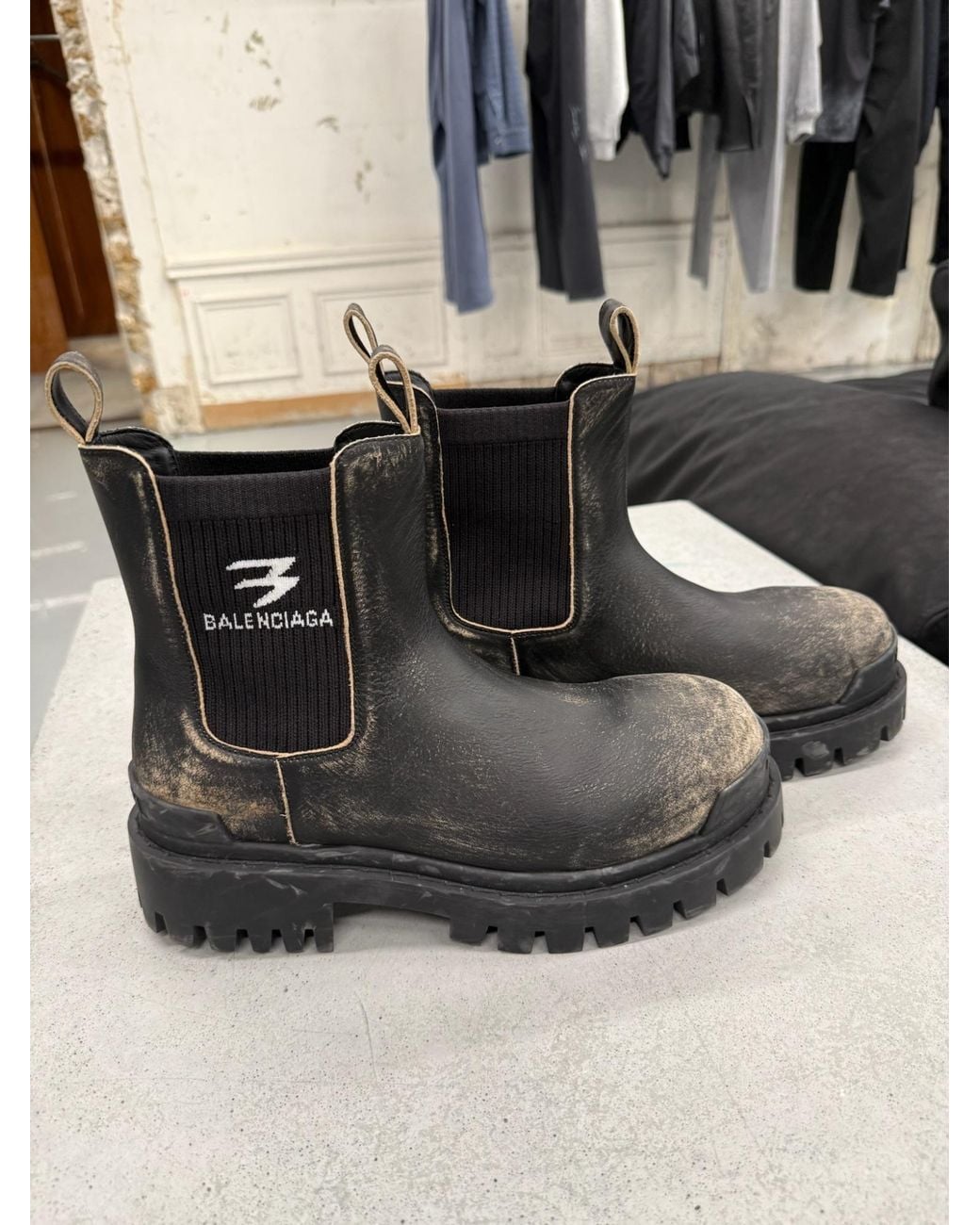 Balenciaga Black Strike Chelsea Calfskin Boots for men