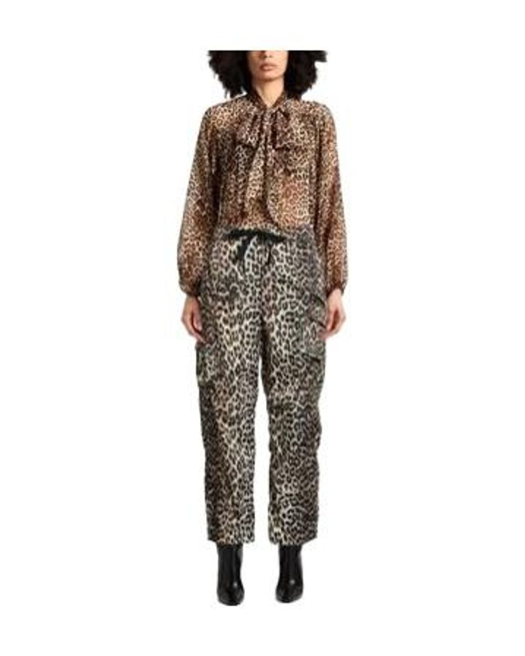 Ganni Gray Leopard-Print Cargo Trousers