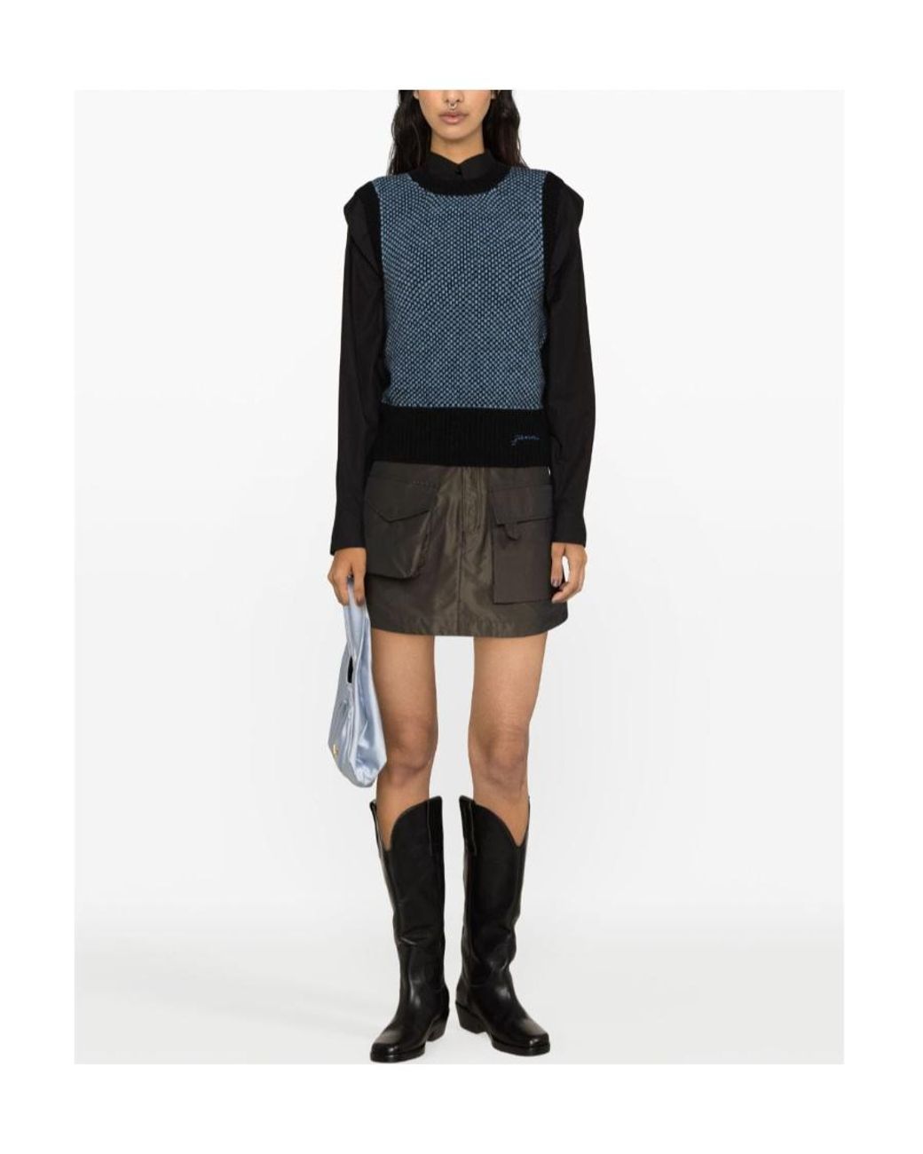 Ganni Blue Logo-Embroidered Knit Vest