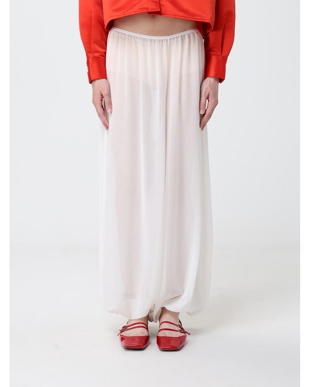 Frankie Shop White Mio Sheer Gathered-Hem Trousers