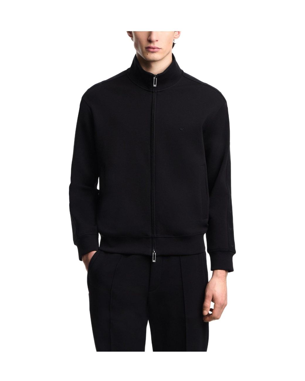 Emporio Armani Black Zipper Fleece Jacket for men