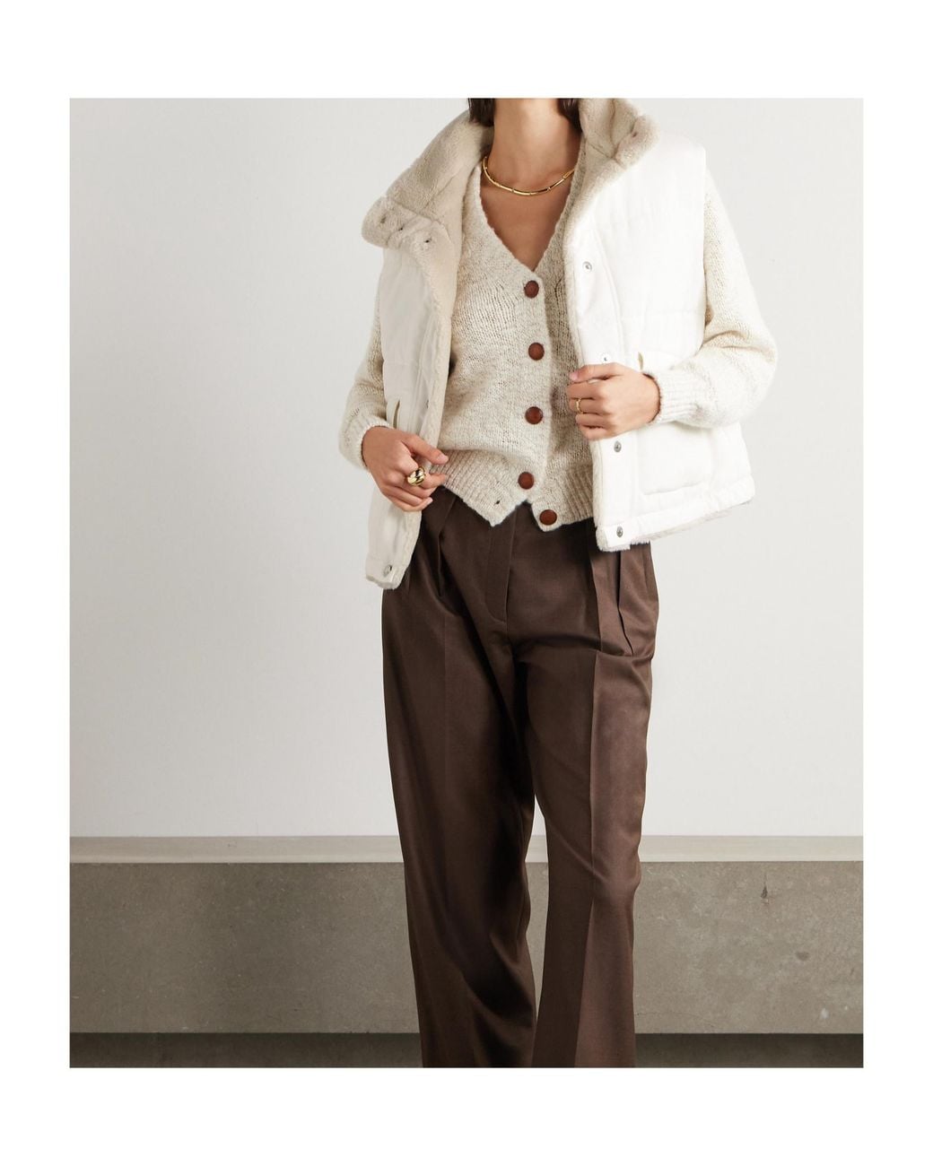 Loro Piana Natural Leone Quilted Shell Vest