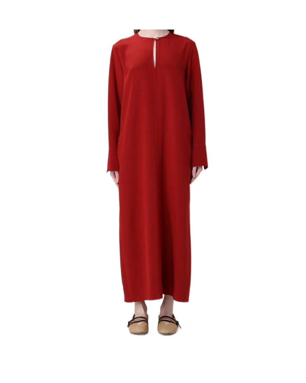 Max Mara Red Punghia Keyhole-Detail Long-Sleeve Maxi Dress