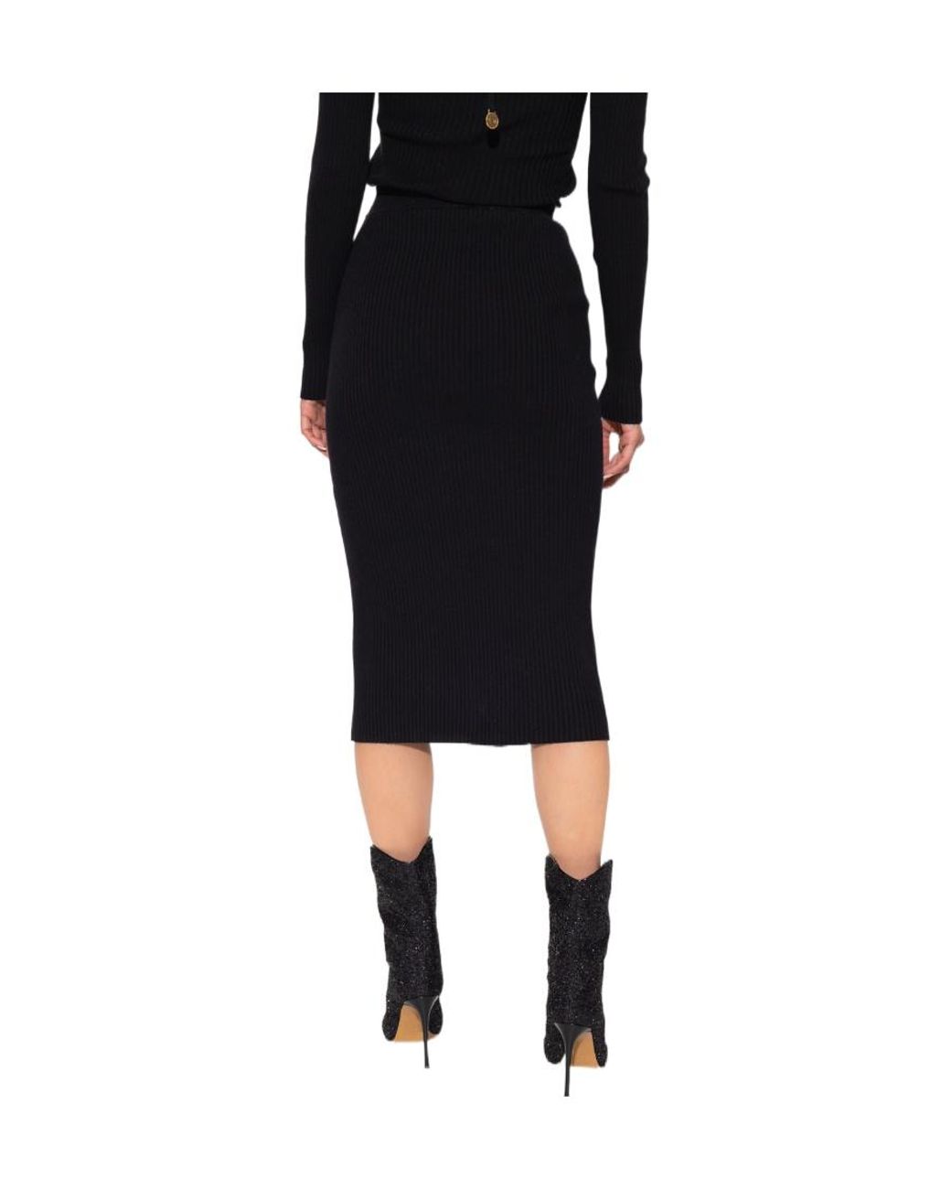Versace Jeans Blue Couture Ribbed Knit Midi Skirt