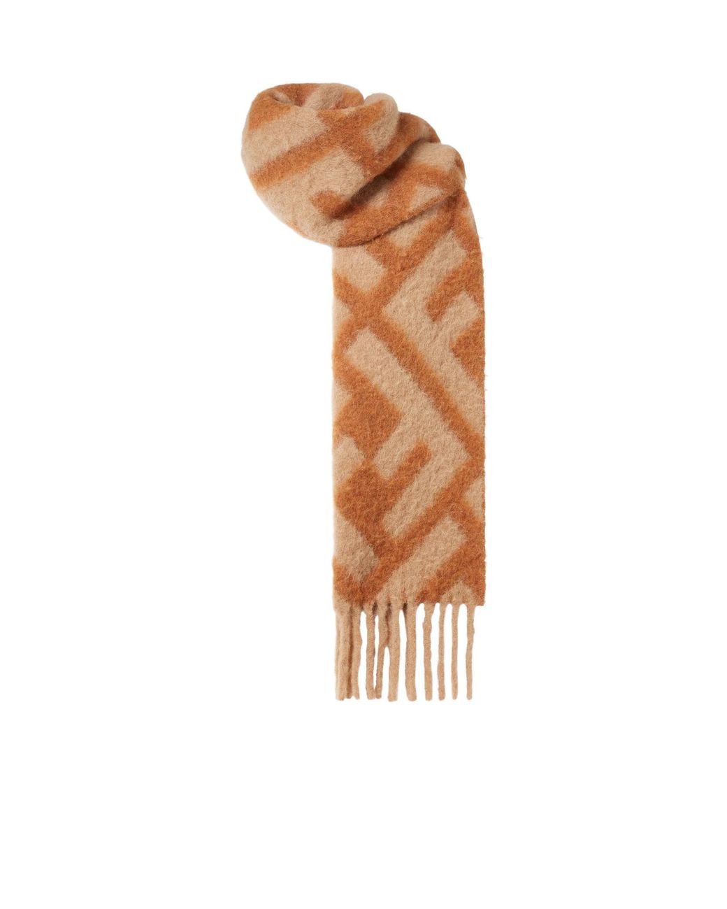 Fendi Brown Ff Jacquard Fringed-Edge Scarf