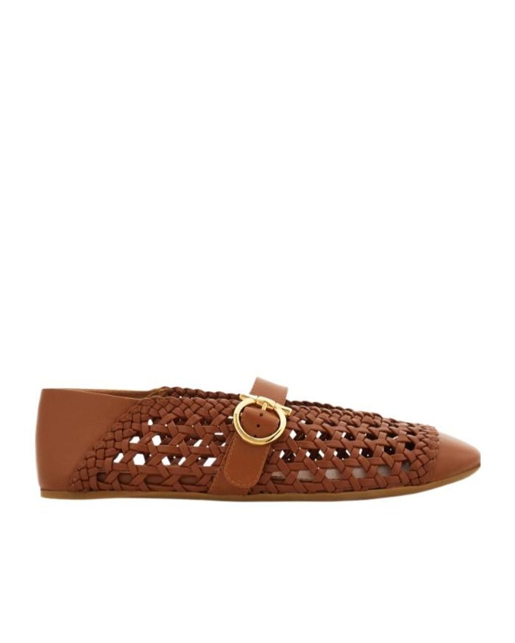 Ferragamo Brown Gancini Buckle Ballet Flat