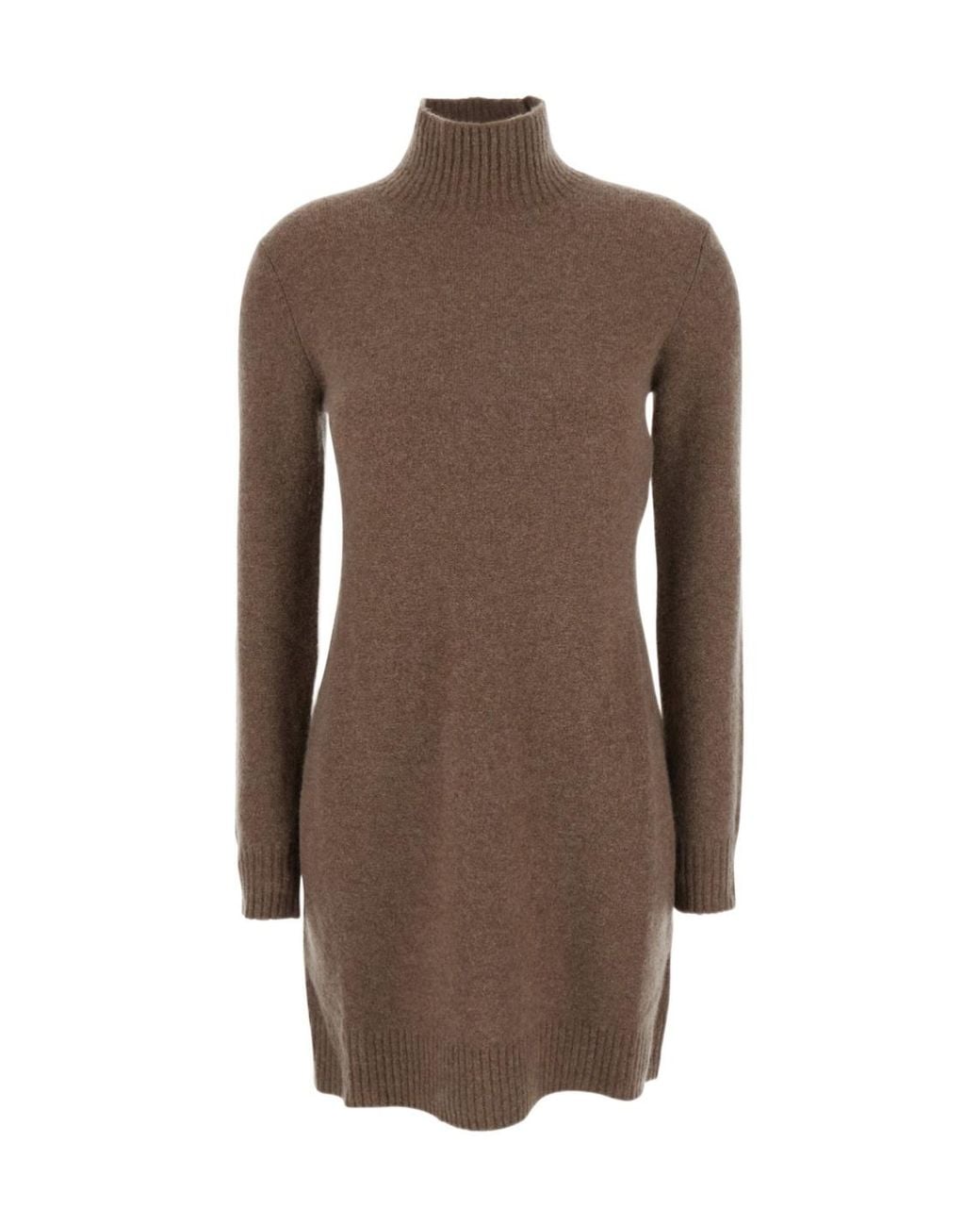 Max Mara Brown Edison High-Neck Long-Sleeved Dress