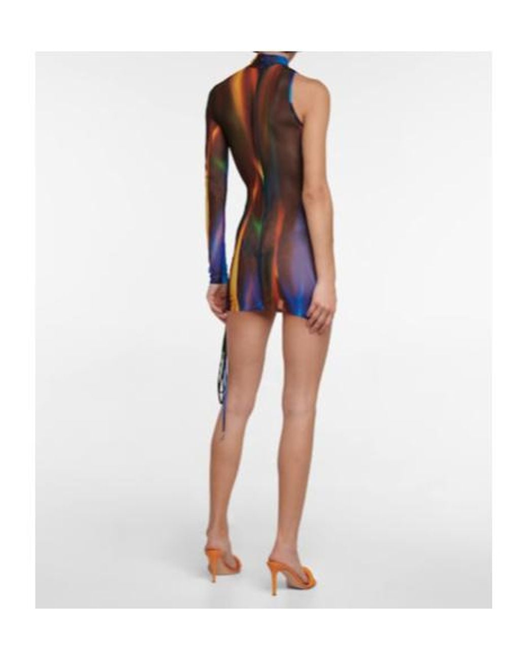 David Koma Blue One-Shoulder Printed Mesh Minidress