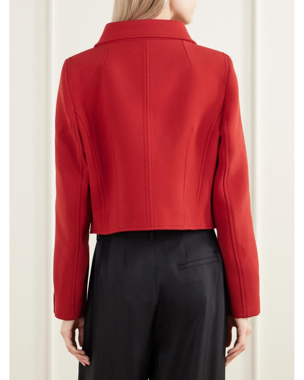 Emilia Wickstead Red Cropped Darted Birdseye Jacket