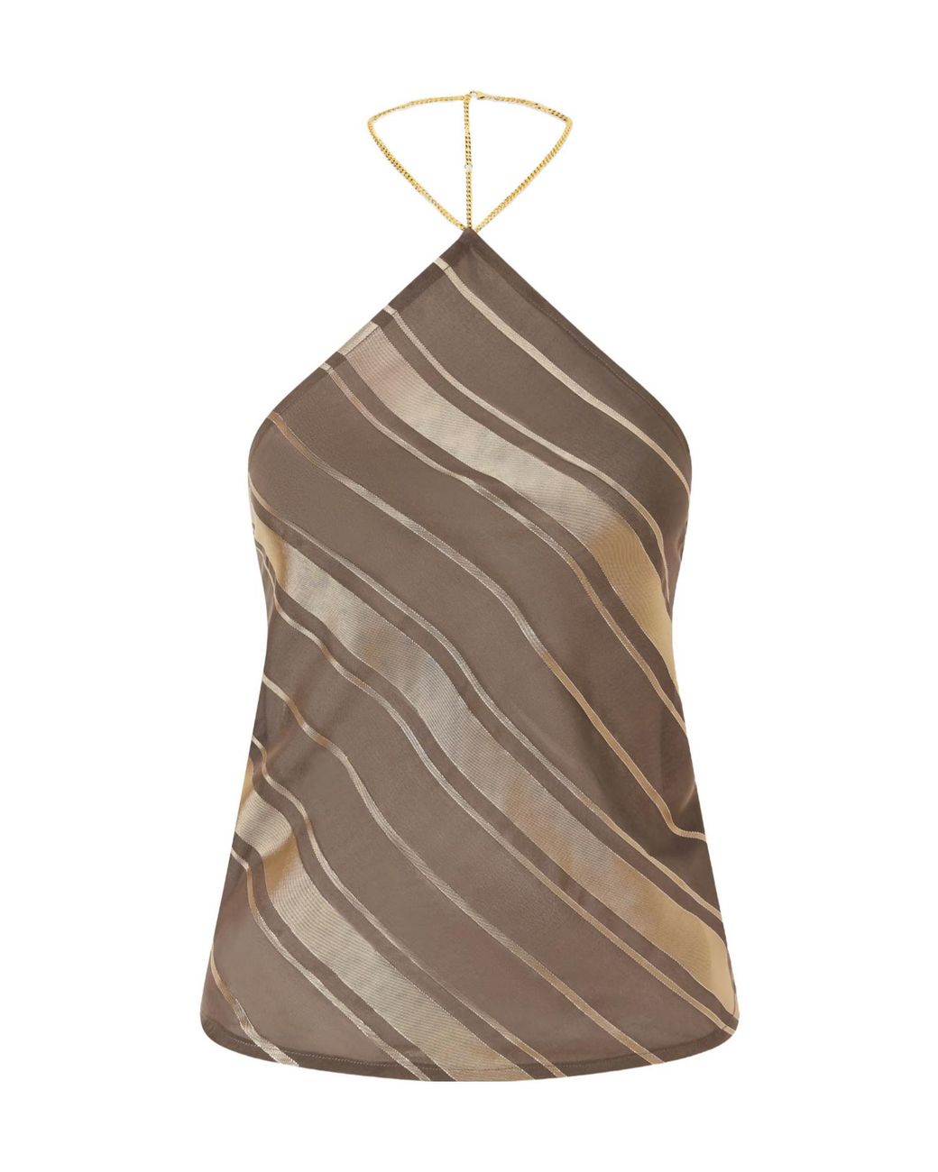 Stella McCartney Brown Striped Open-Back Satin Tank