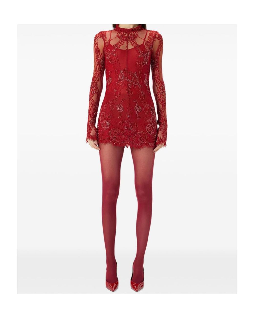Blumarine Red Lace Mini Dress