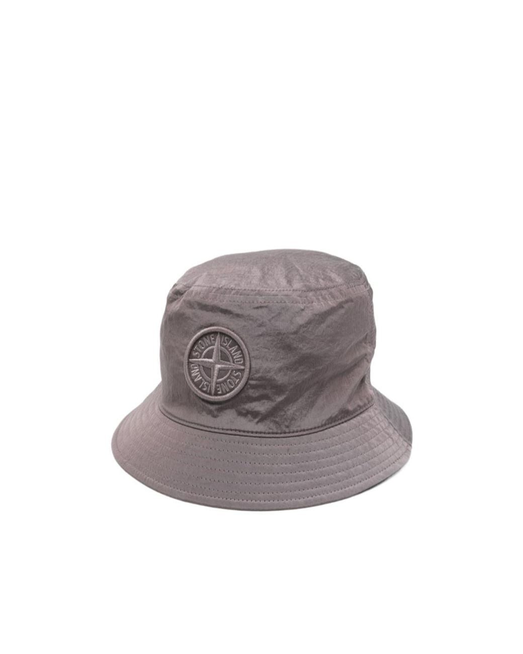 Stone Island Gray Logo-Patch Bucket Hat for men