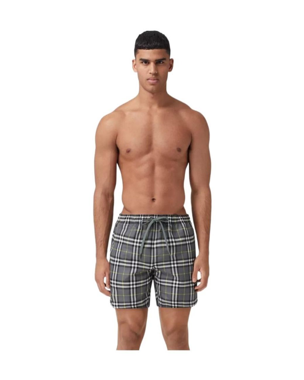 Burberry Gray Checked Drawstring Swim Shorts for men