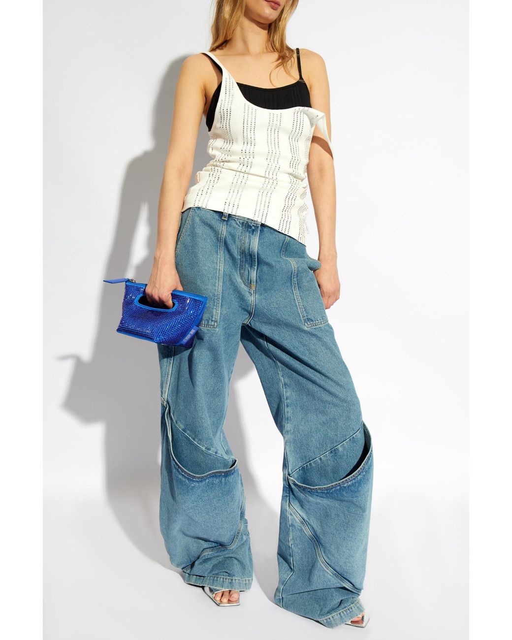The Attico Natural The Embellished Double Layered Ribbed Top