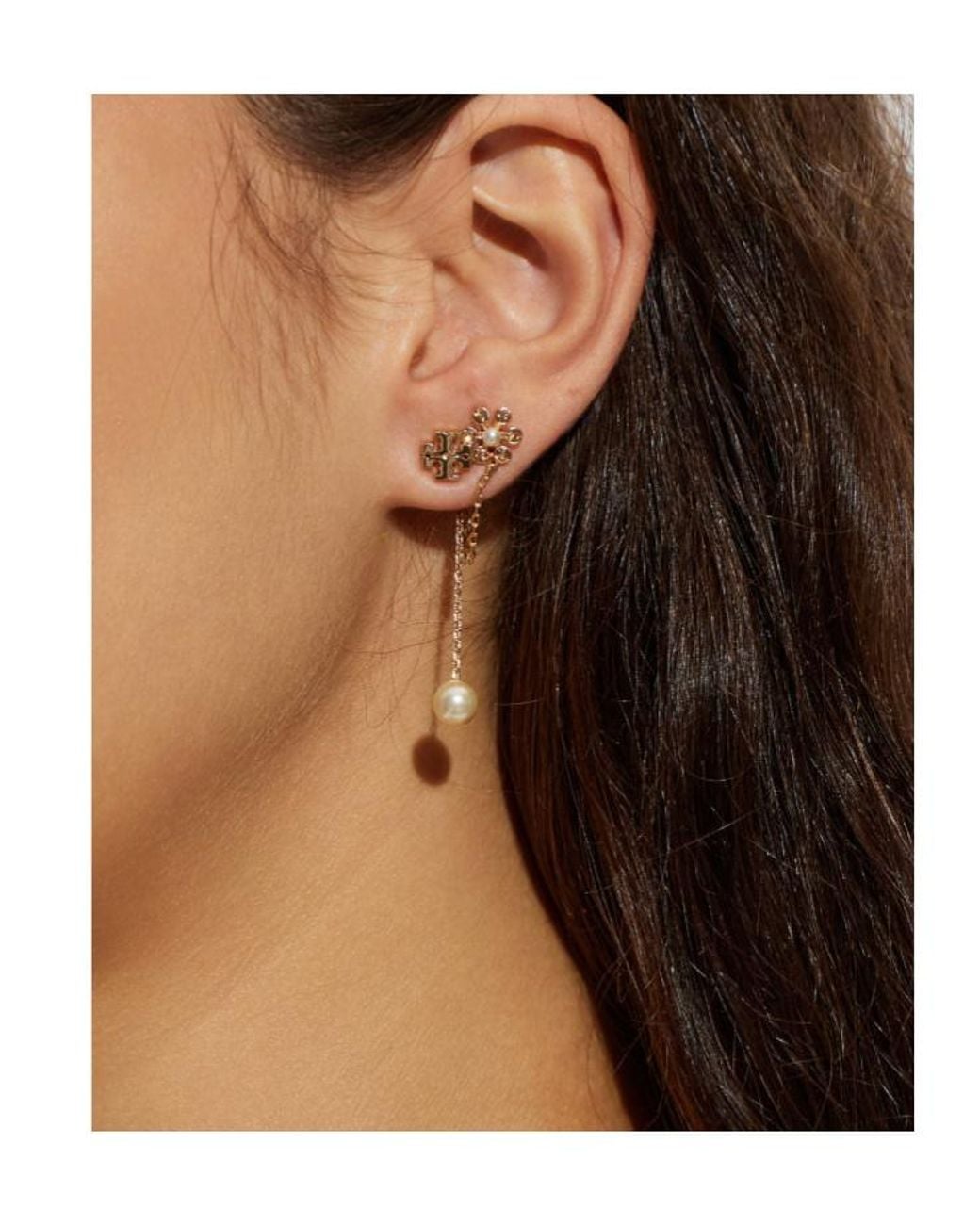Tory Burch White Moondance Pearl Chain Earrings