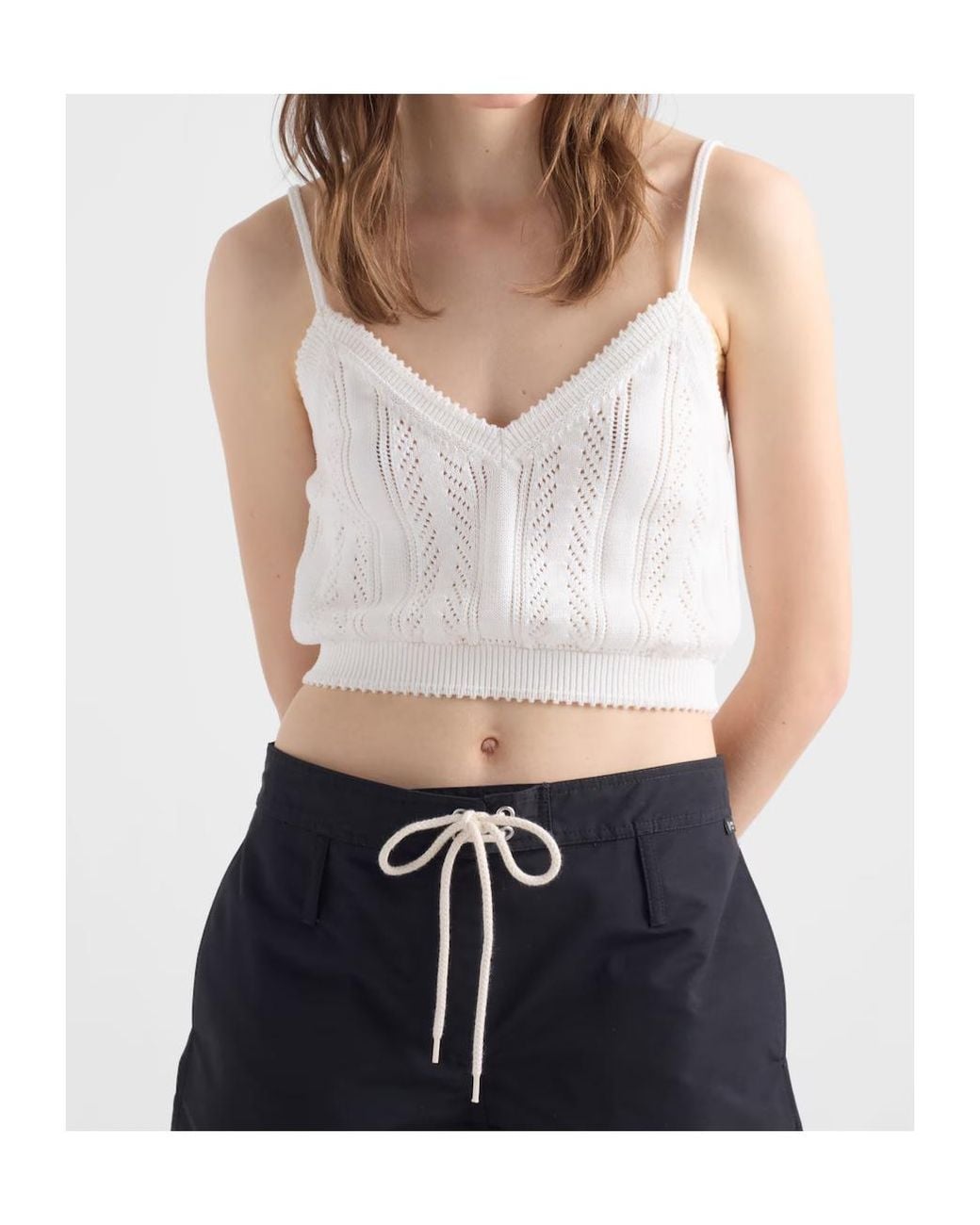 Prada White Openwork Cotton Crop Top