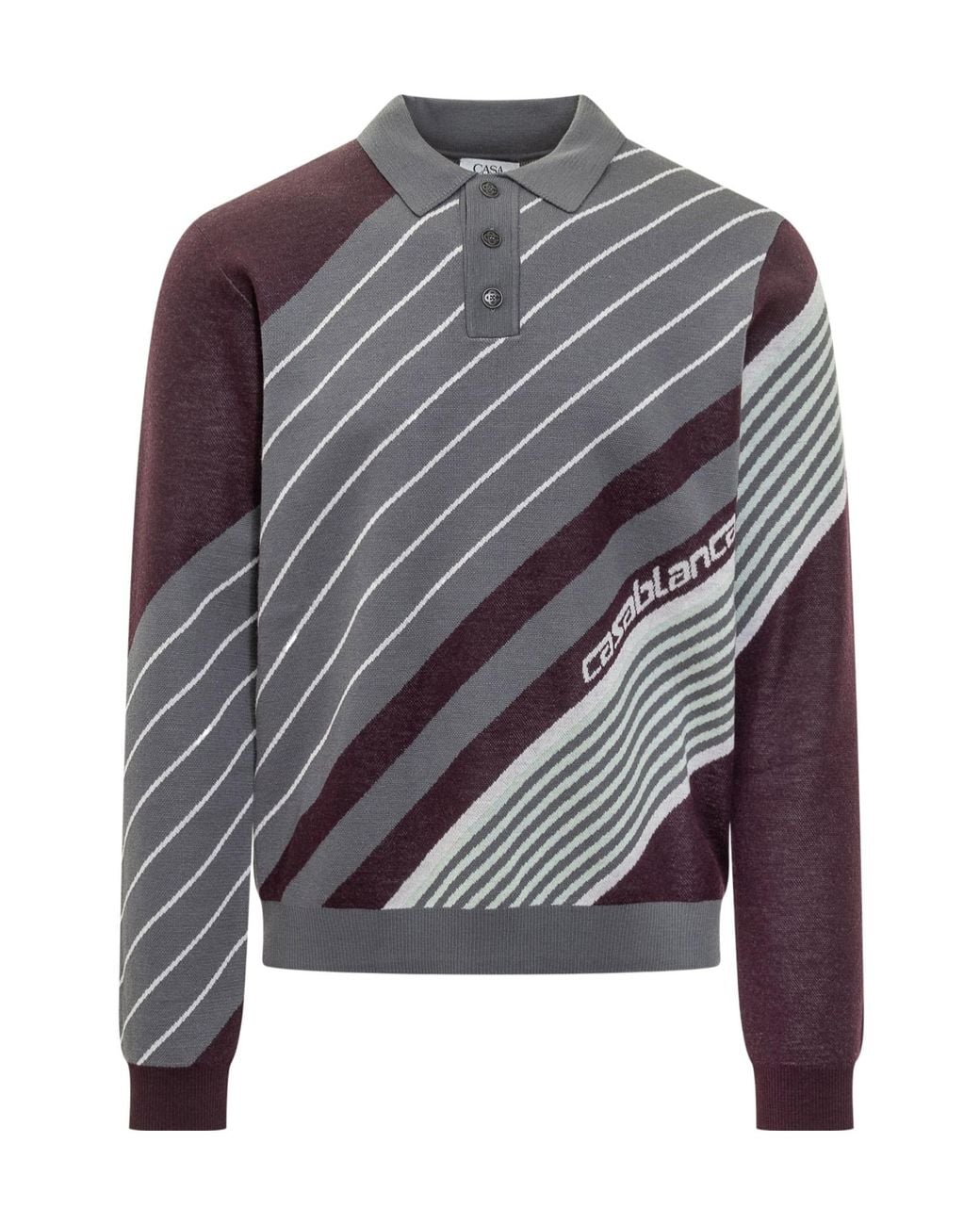 Casablanca Gray Diagonal-Stripe Knitted Polo Shirt for men