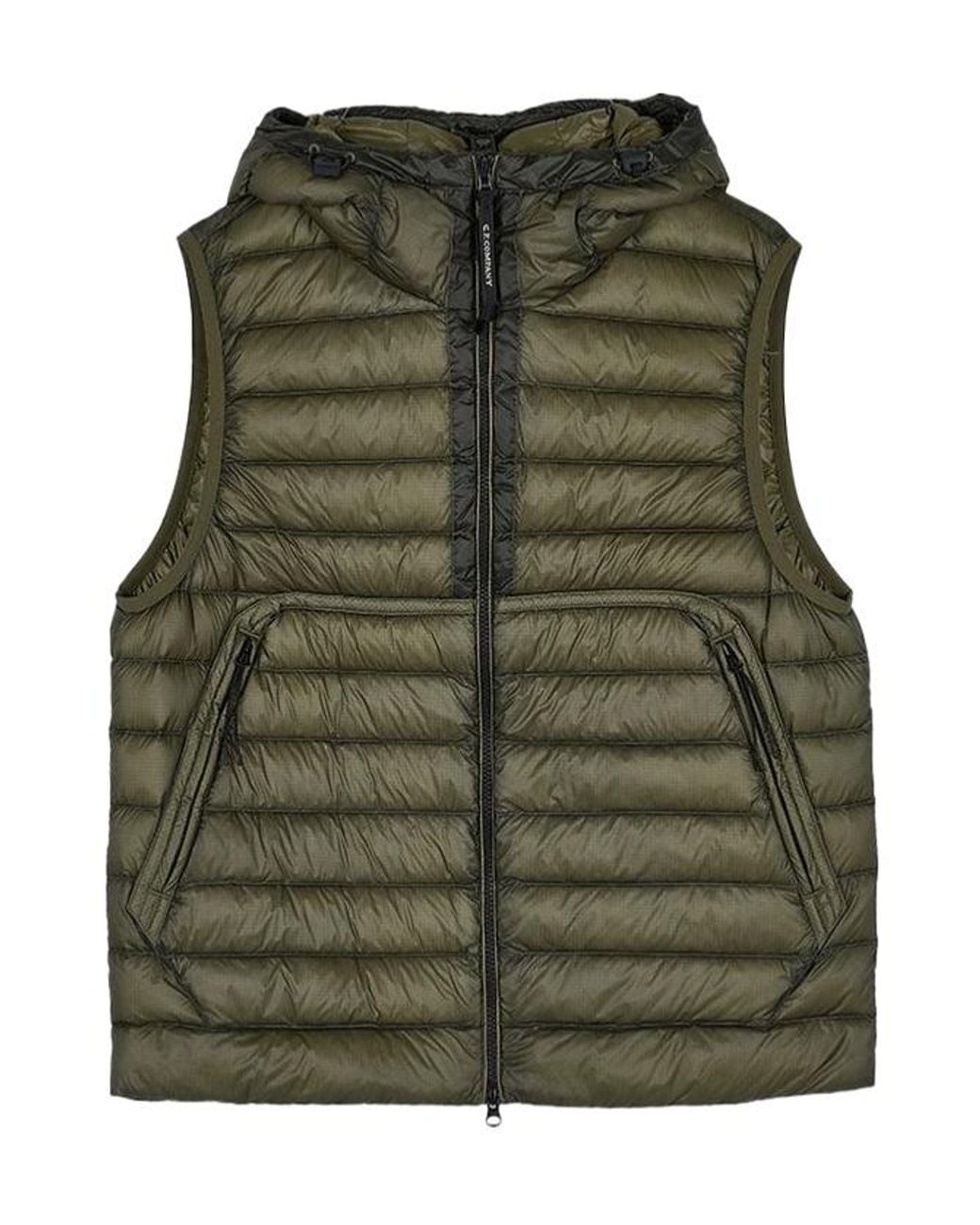 C P Company Green Hooded Zip-Up Vest for men