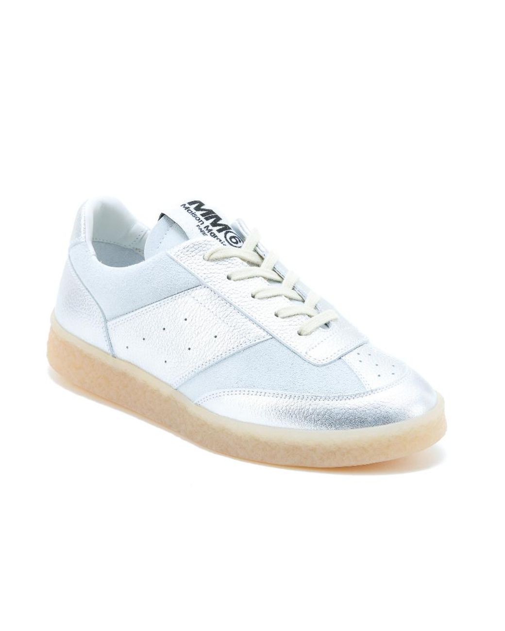 MM6 by Maison Margiela White 6 Court Lamé Sneakers