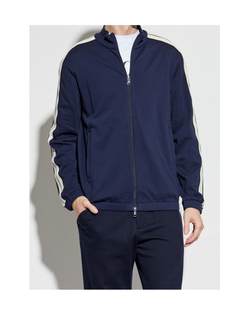 Moncler Blue Logo Patch Zipped Sweatshirt for men