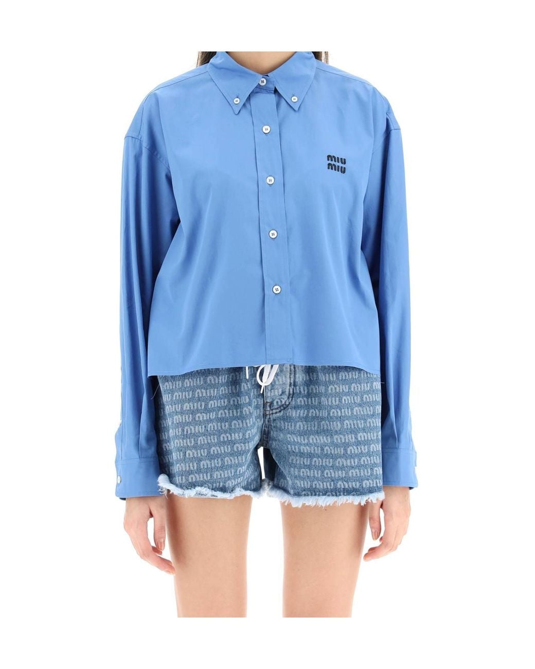 Miu Miu Blue Logo-Embroidered Buttoned Shirt