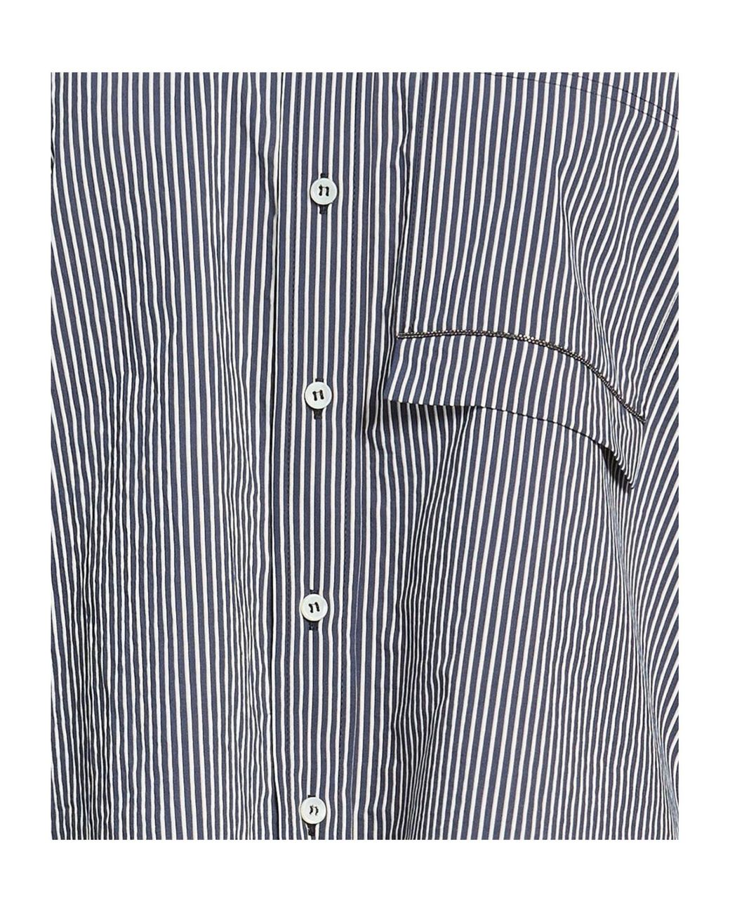 Brunello Cucinelli Gray Striped Long-Sleeve Shirt