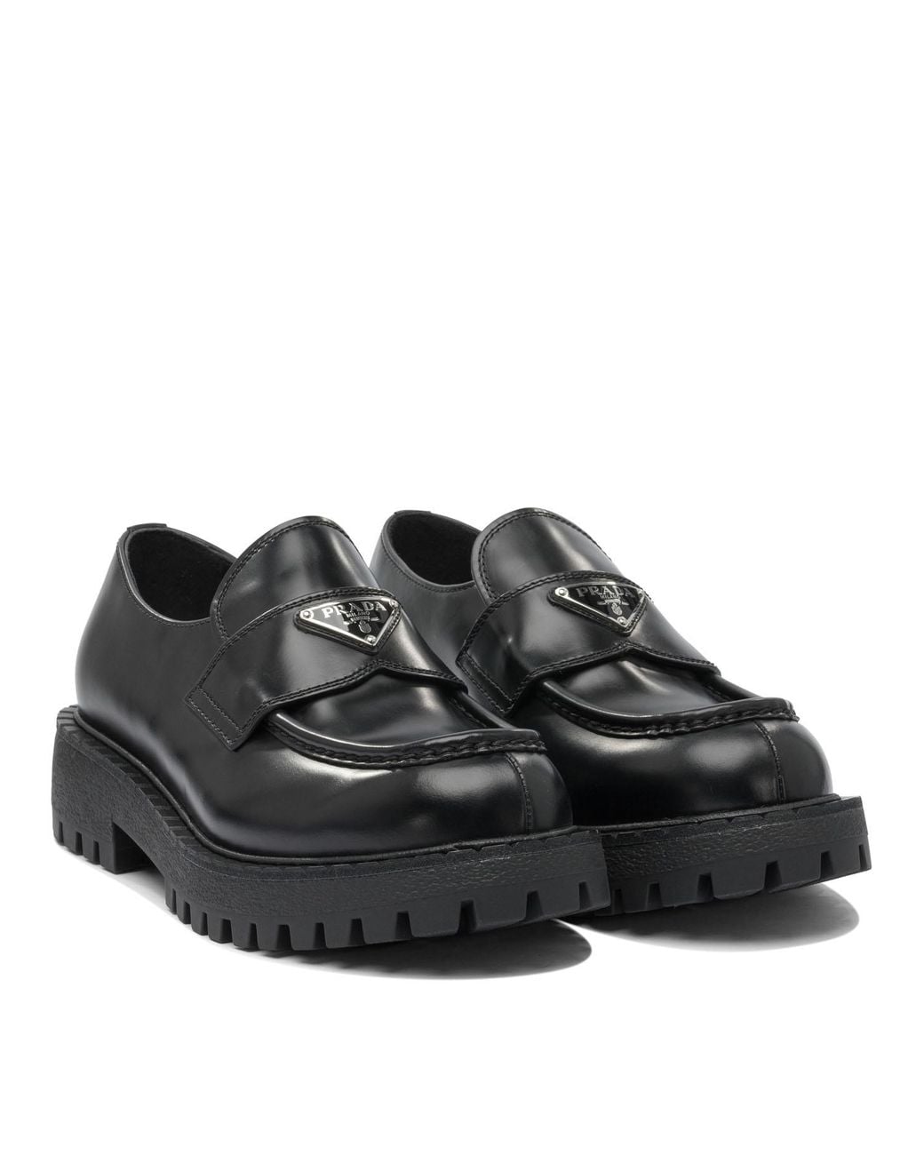 Prada Black Logo Plaque Slip-On Loafers for men