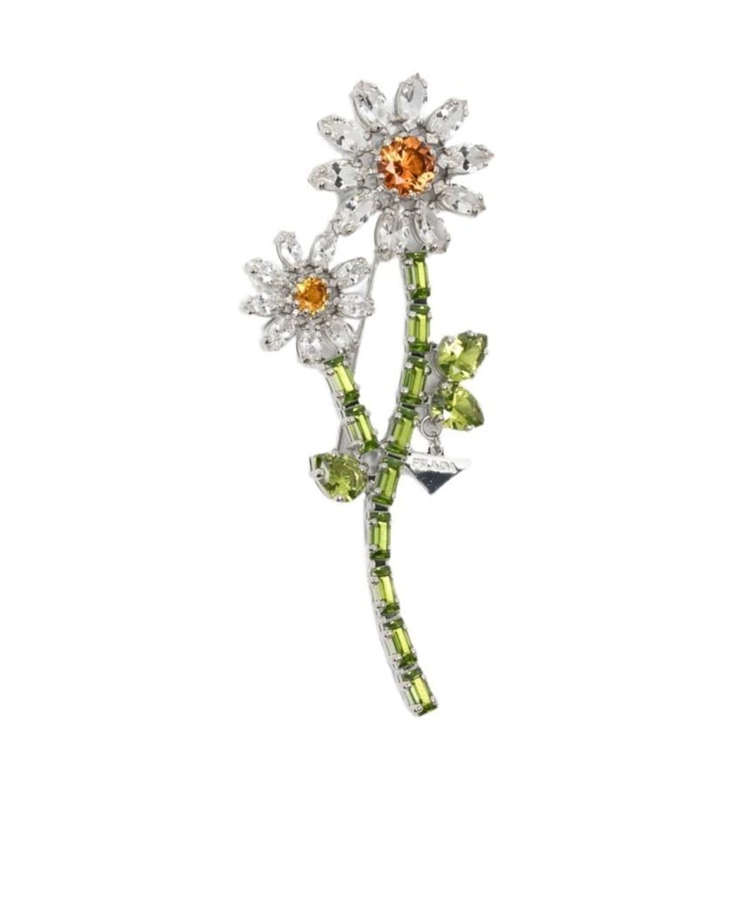 Prada Green Floral Embellished Brooch