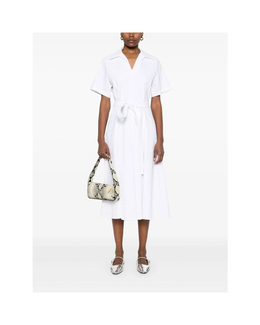 Theory White Tied Fastened Short-Sleeved Midi Dress