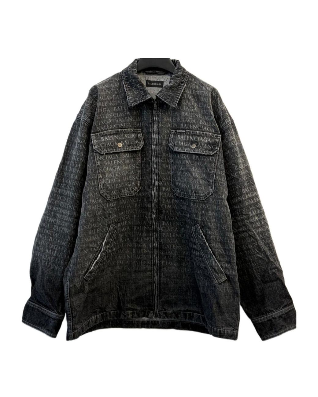 Balenciaga Black Allover Logo Printed Zipped Jacket for men