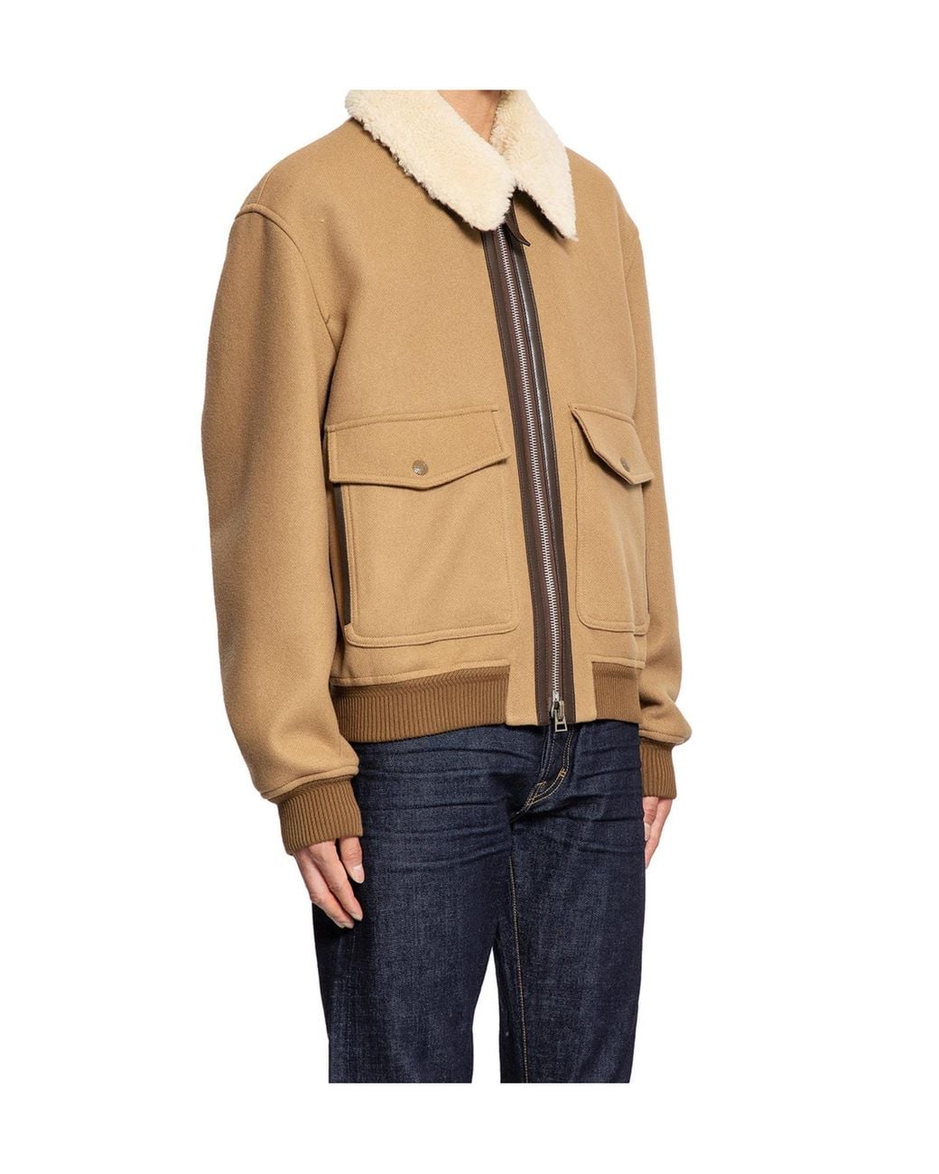 Tom Ford Blue Double Splittable Shearling Collar Bomber Jacket for men