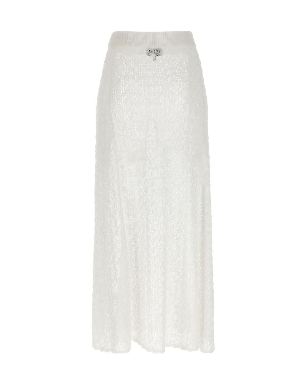 Ganni White Shiny Pointelle Knitted Skirt