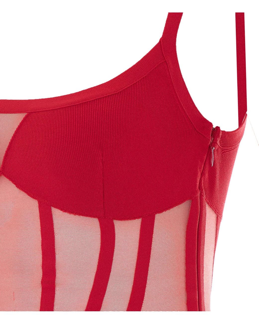 Elisabetta Franchi Red Sheer Panel Midi Dress