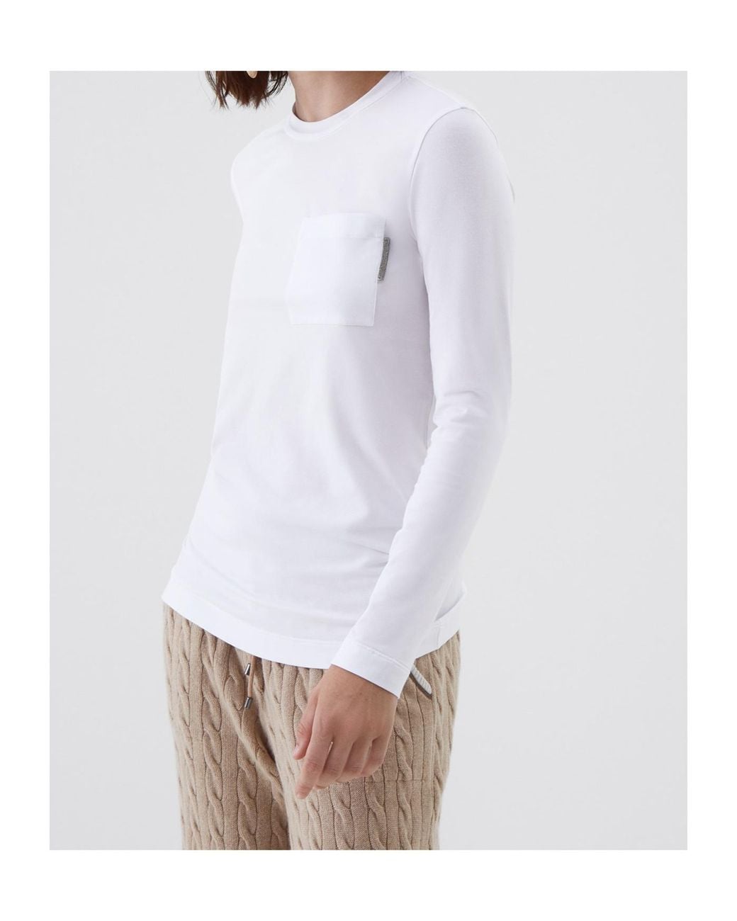 Brunello Cucinelli White One Pocket Crew Neck Top