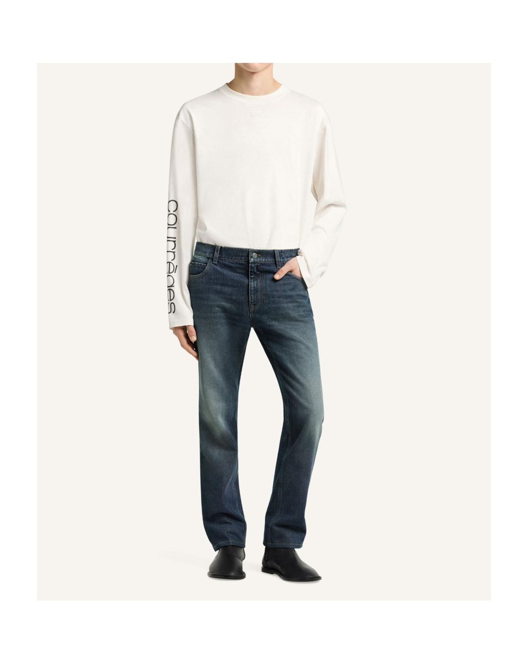 Courreges Natural Logo-Print Long-Sleeve T-Shirt for men