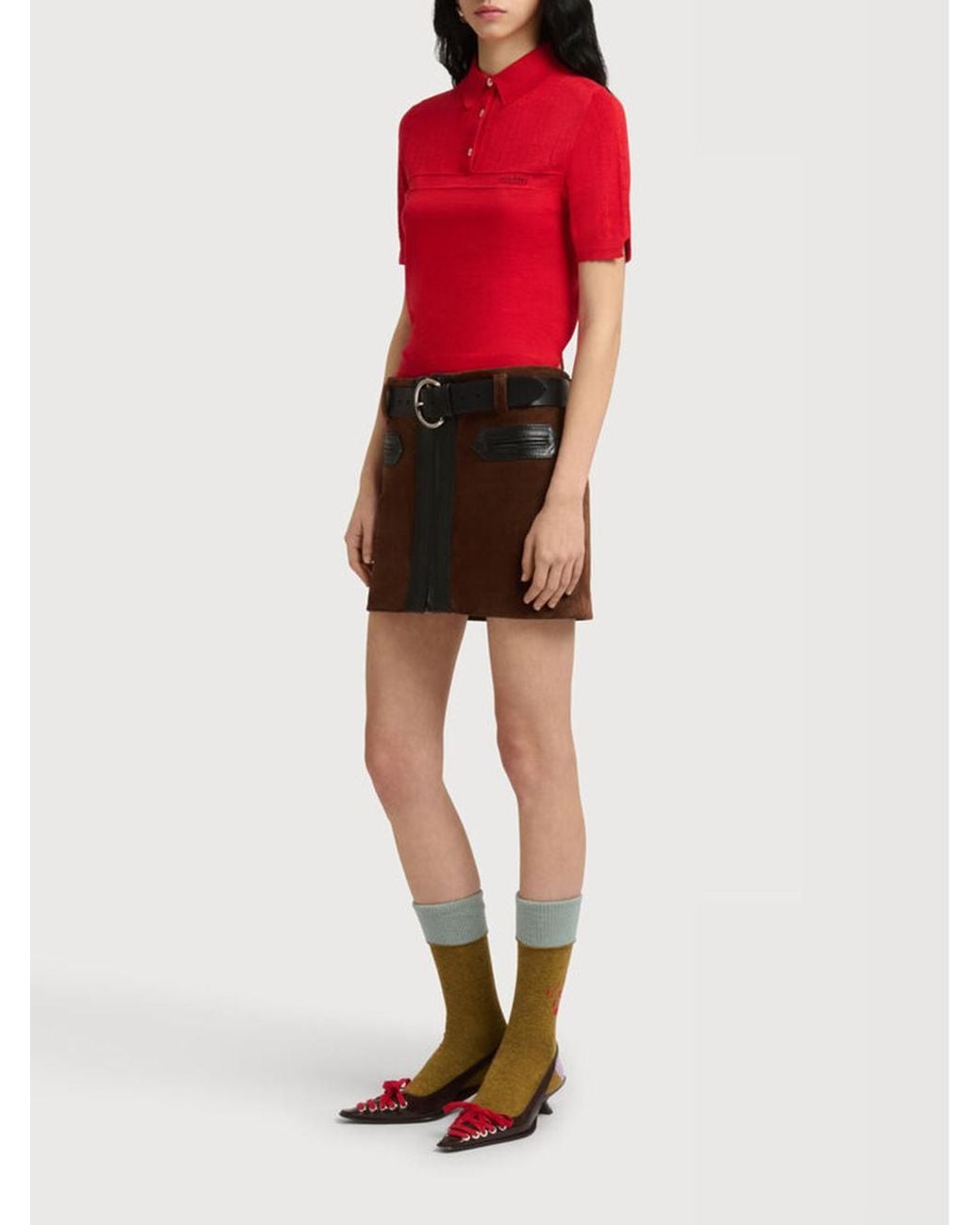 Marni Brown Contrast Panel Mini Skirt