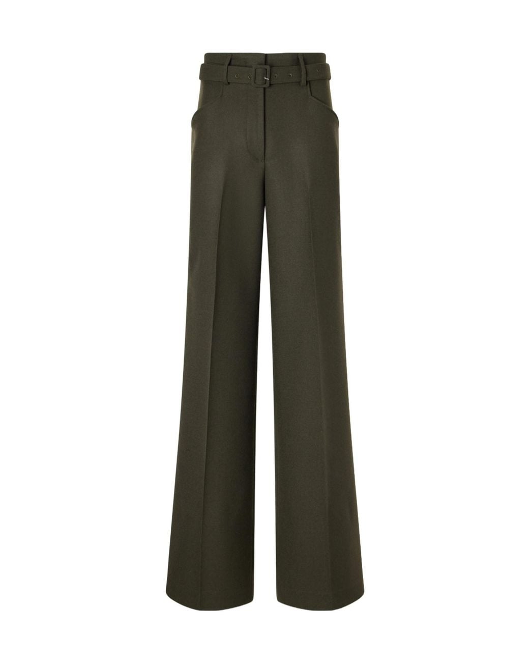 Gabriela Hearst Green Norman Belted Wool Straight-Leg Pantsst