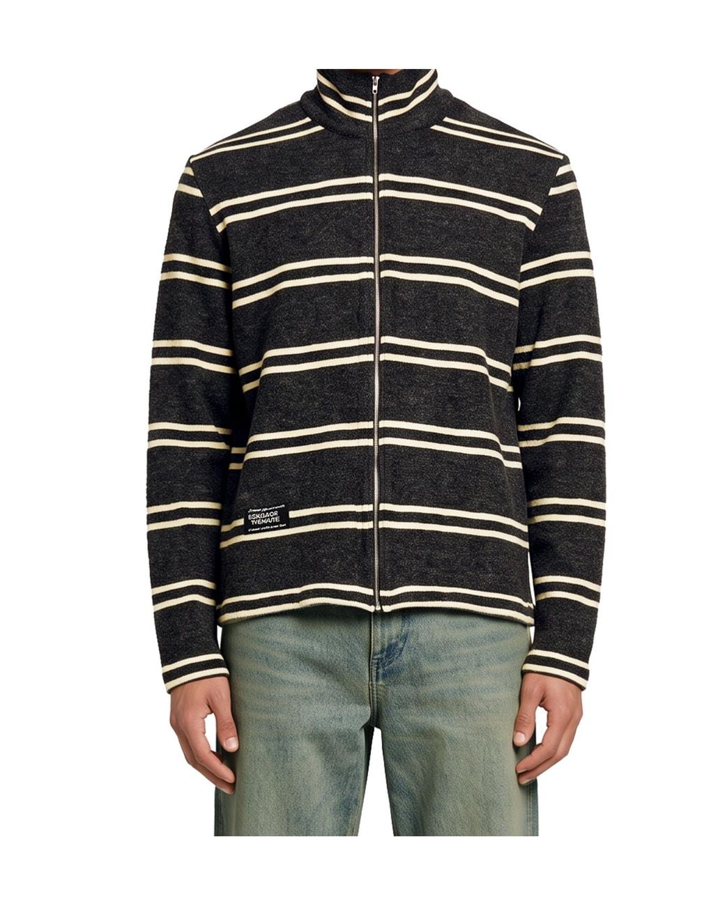 Song For The Mute Gray Striped Zip-Up Cardigan for men