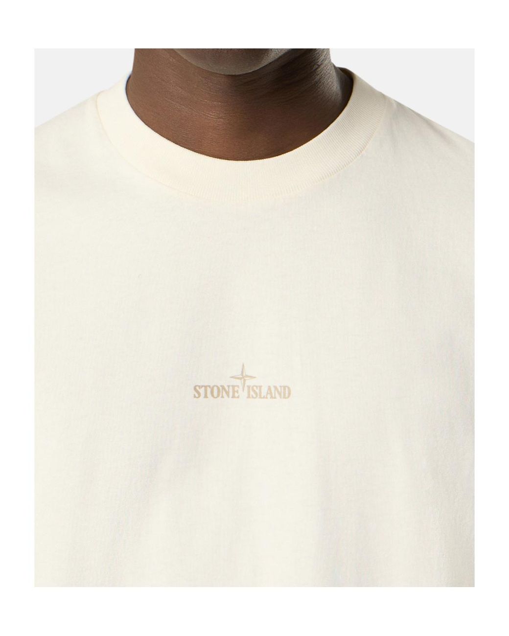 Stone Island White Compass Printed Crewneck T-Shirt for men