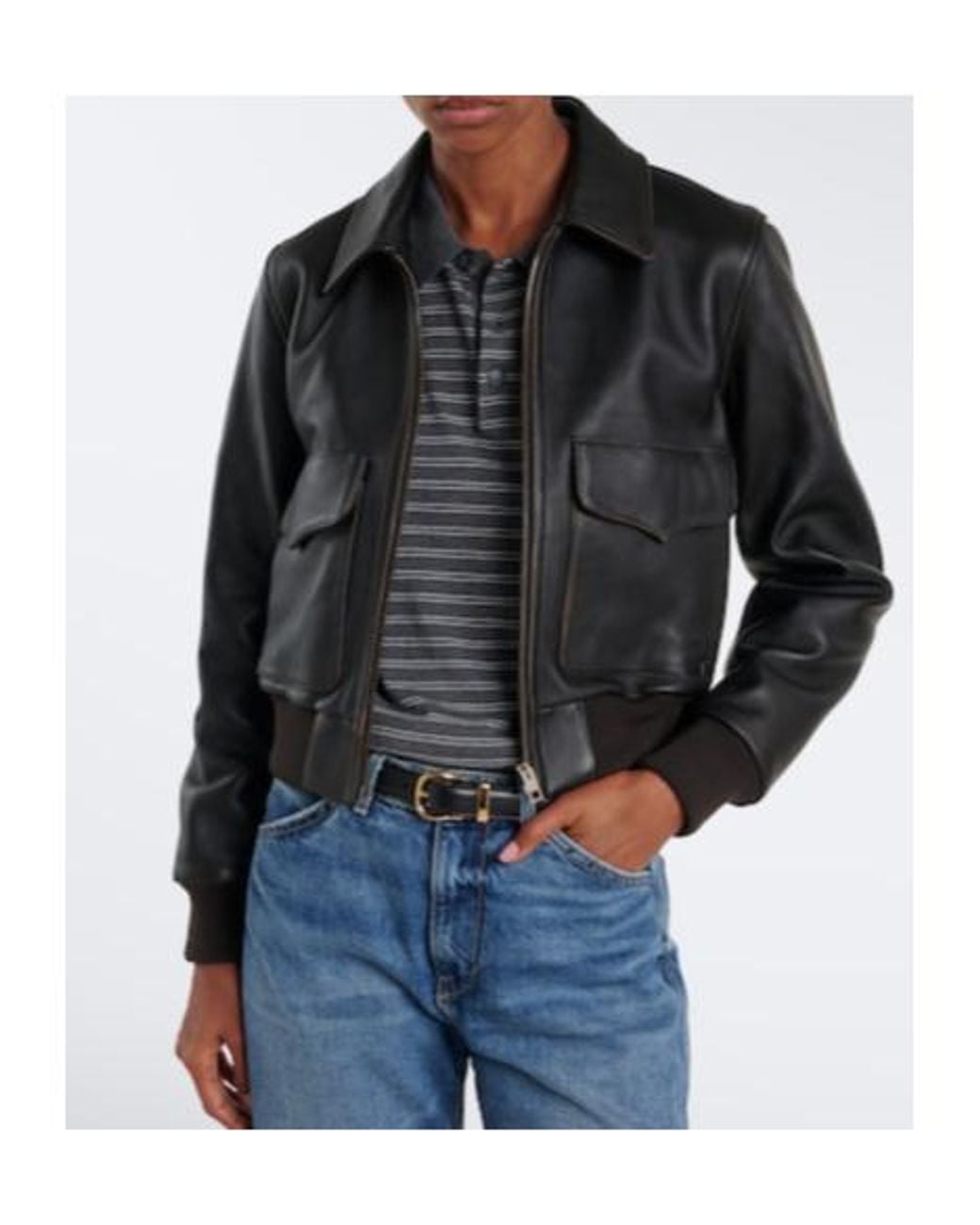 Nili Lotan Black Leather Bomber Jacket
