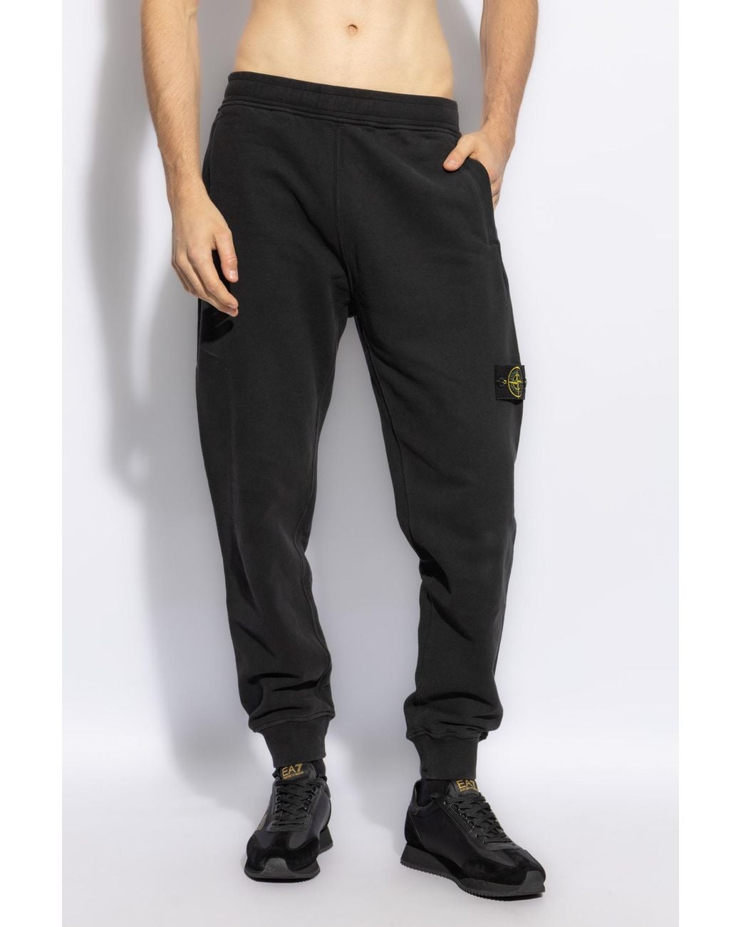 Stone Island Black Logo Patch Sweatpants for men