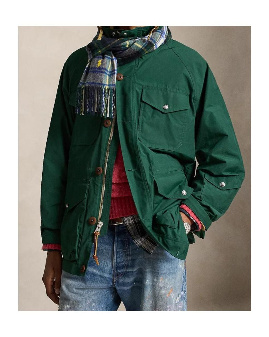 Polo Ralph Lauren Green Hooded Multi-Pocket Coat for men