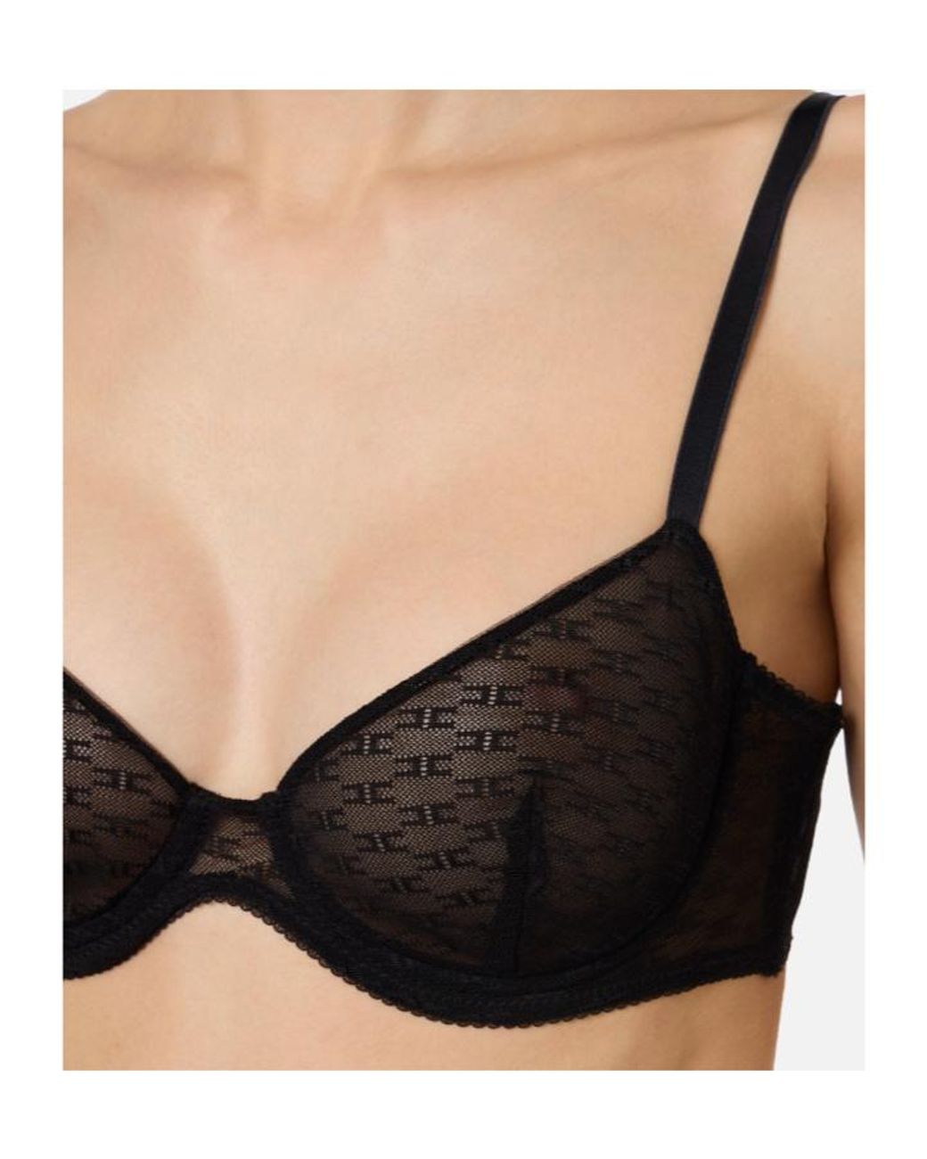 Elisabetta Franchi Black Monogram Tulle Bra
