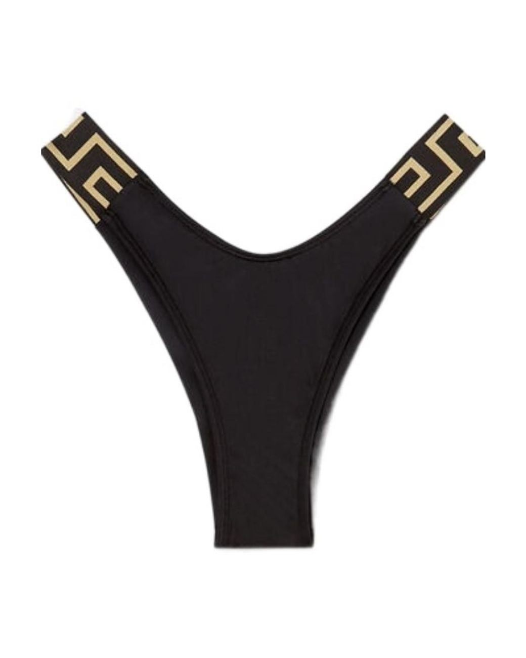Versace Black Greca-Pattern プリント Tバック ビキニボトム
