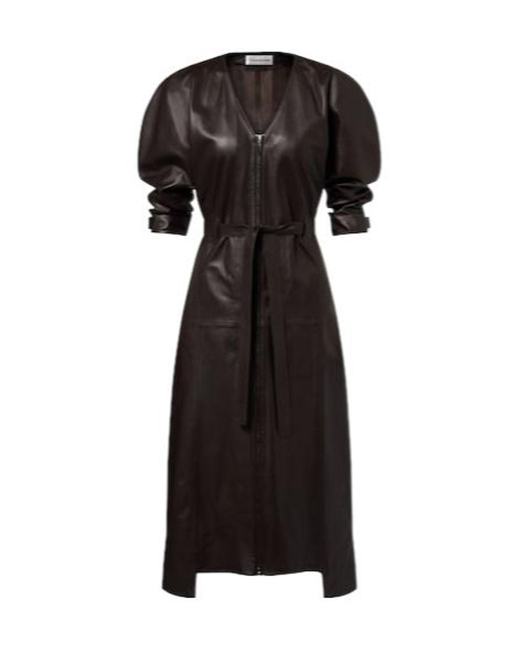 Victoria Beckham Black Leather Midi Dress