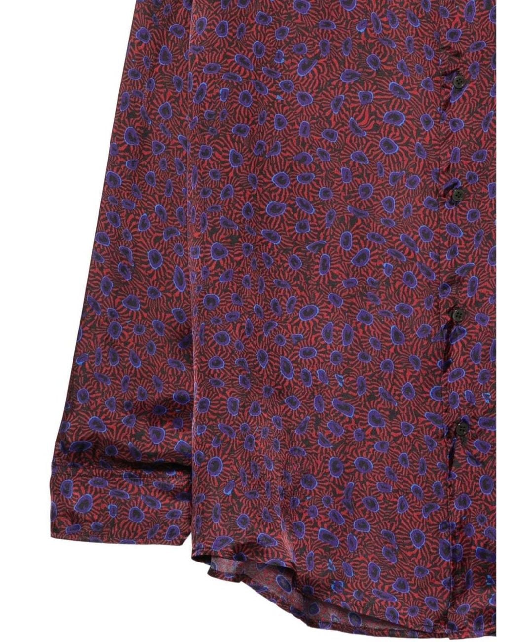 Dries Van Noten Purple Floral Print Satin Long Sleeve Shirt for men